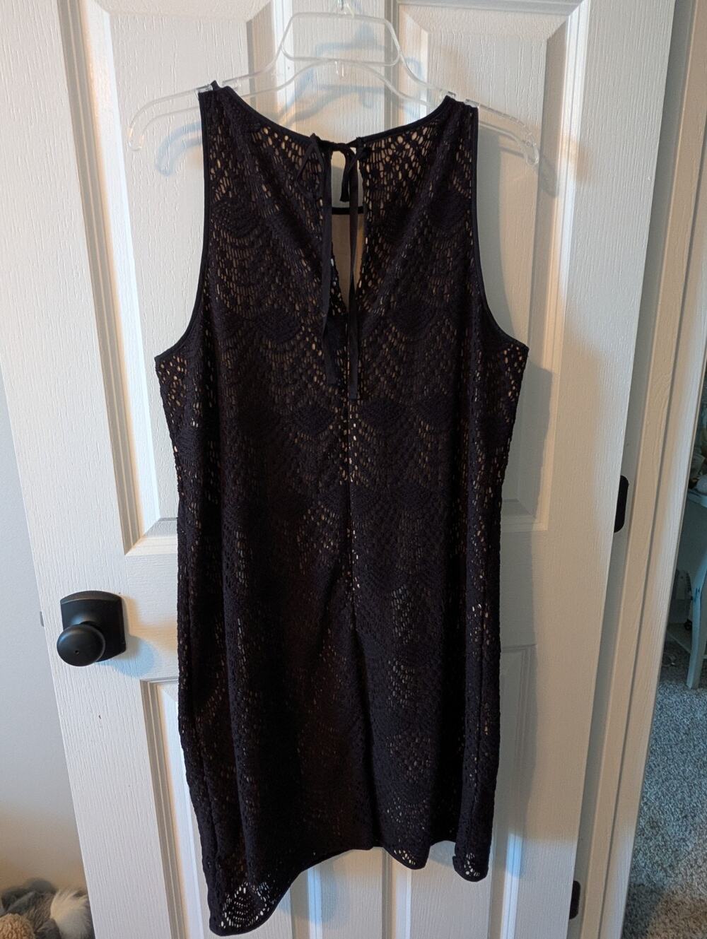 LOFT Women's Lace Dress Sleeveless Keyhole Back 14 Black Excellent Condition